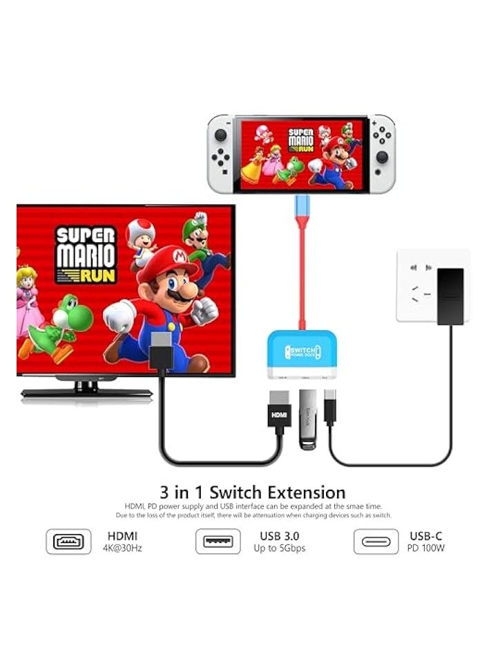 PROMASS - Switch Dock for Nintendo Switch/OLED Switch,3-in-1 Mini Switch TV Dock with 4K HDMI USB 3.0 Port USB C PD 100W Charging,Travel Portable Dock for Switch (bule and white) - Image 1