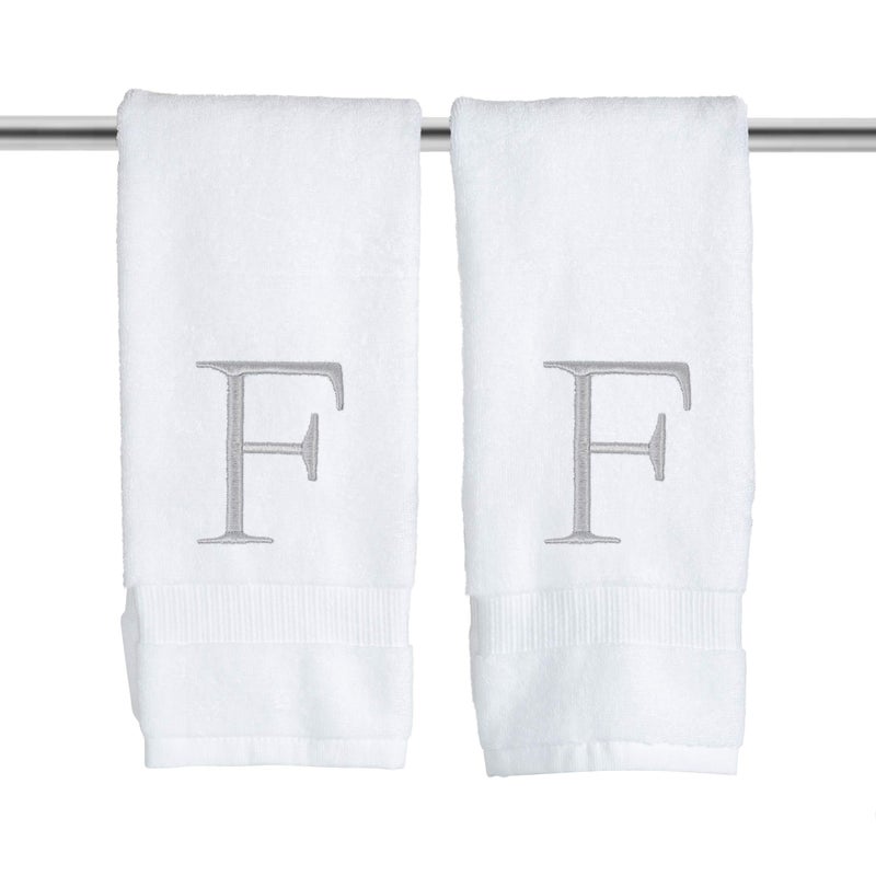 Decorvo Monogrammed Hand Towels for Bathroom - Luxury Hotel Quality Personalized Initial Decorative Embroidered Bath Towel for Powder Room  Spa - GOTS Organic Certified - Set of 2 Letter F  - Image 1