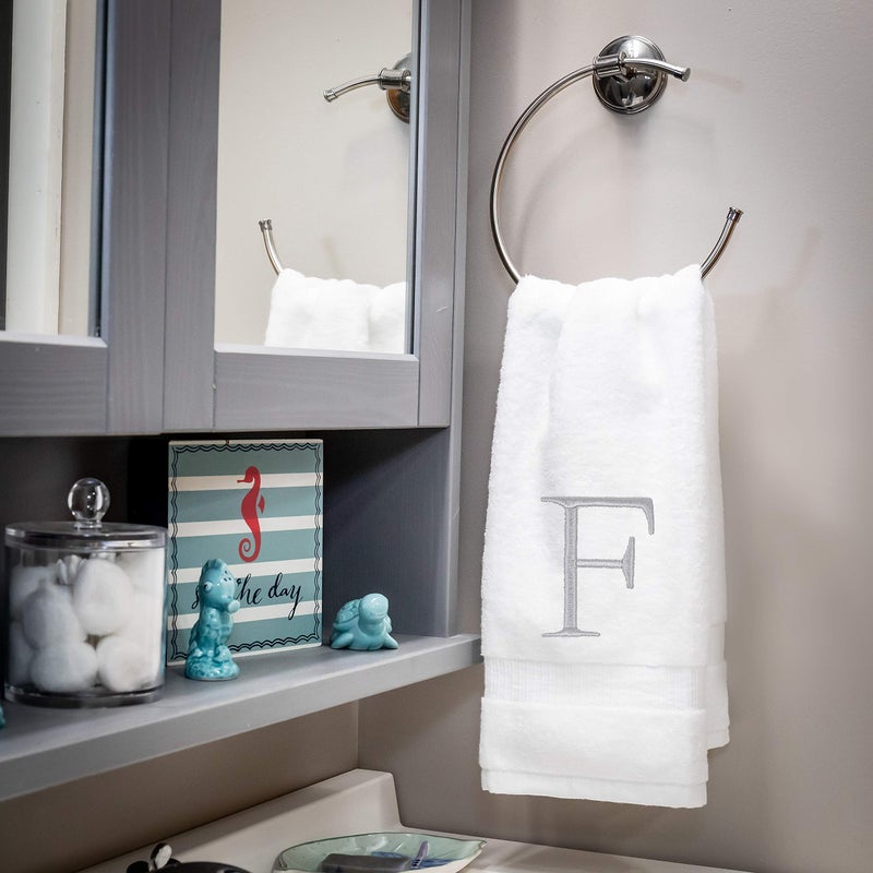 Decorvo Monogrammed Hand Towels for Bathroom - Luxury Hotel Quality Personalized Initial Decorative Embroidered Bath Towel for Powder Room  Spa - GOTS Organic Certified - Set of 2 Letter F  - Image 5