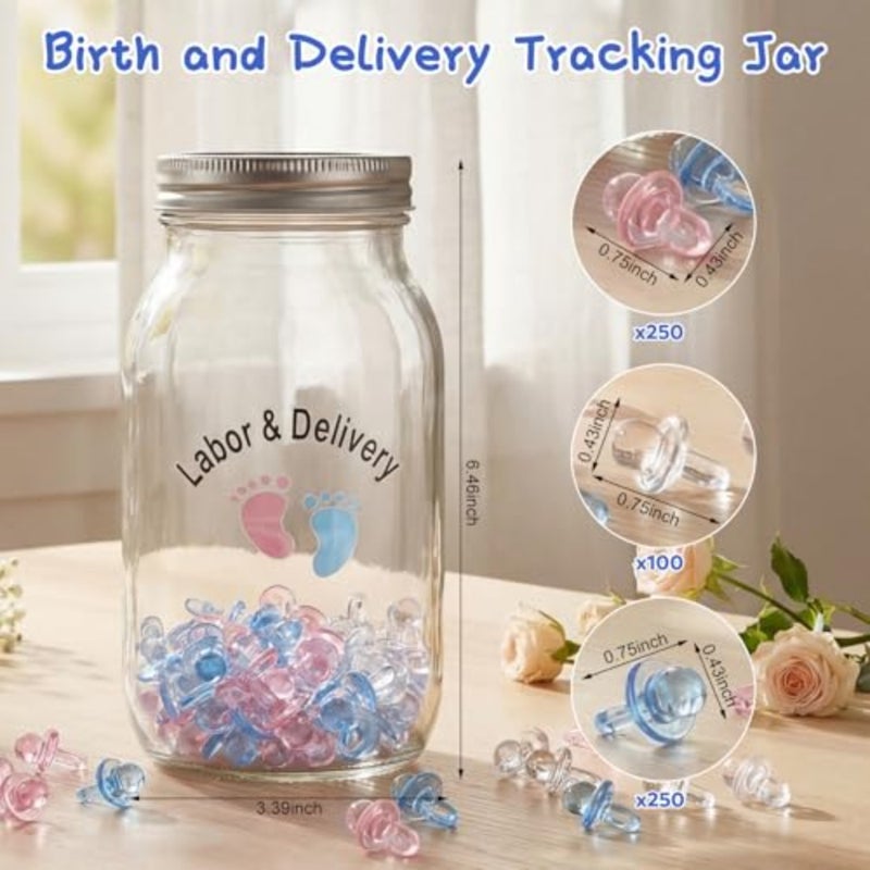 601 Pcs Labor and Delivery Nurse Gifts Tracking Jar Set Include 1 Labor and Delivery Tracker Glass Jar 600 Mini Pacifier for Newborn Tracking Childbirth Nurse Midwife Gift - Image 2