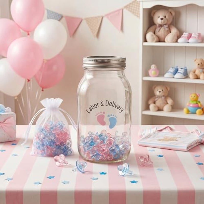 601 Pcs Labor and Delivery Nurse Gifts Tracking Jar Set Include 1 Labor and Delivery Tracker Glass Jar 600 Mini Pacifier for Newborn Tracking Childbirth Nurse Midwife Gift - Image 1