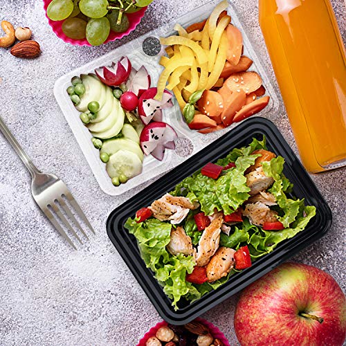 Enther 36oz Meal Prep Containers 20 Pack 3 Compartment with Removable Insert Tray 2 Tier Food Storage Bento Box with Lid, BPA Free Reusable Lunch Box Stackable/Microwave/Dishwasher/Freezer Safe Black - Image 3