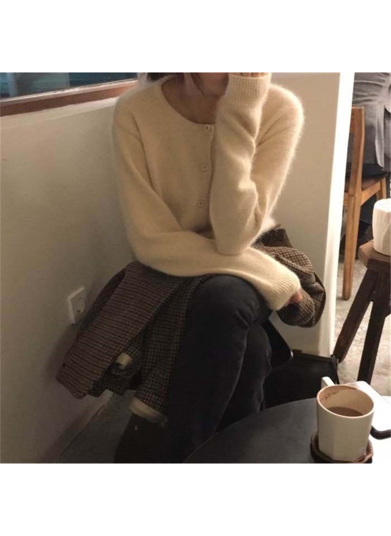 Sweater Coat Womens Early Autumn Small Han Fan Short Thick Knitted Cardigan Single Breasted College Style Coat Sweater Apricot