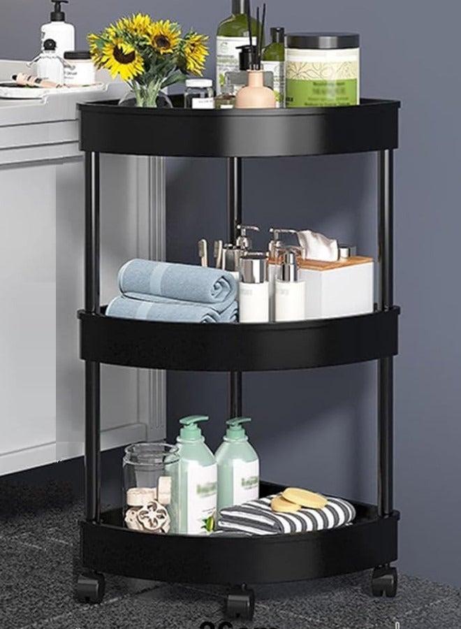 انسجام عربة رفوف زاوية للحمام مكونة من 3طبقات مزودة بعجلات، ورف منظم لرفوف الاستحمام البلاستيكية، وعربة أدوات مثلثة مجوفة للمطبخ والحمام وغرفة الغسيل - Image 1