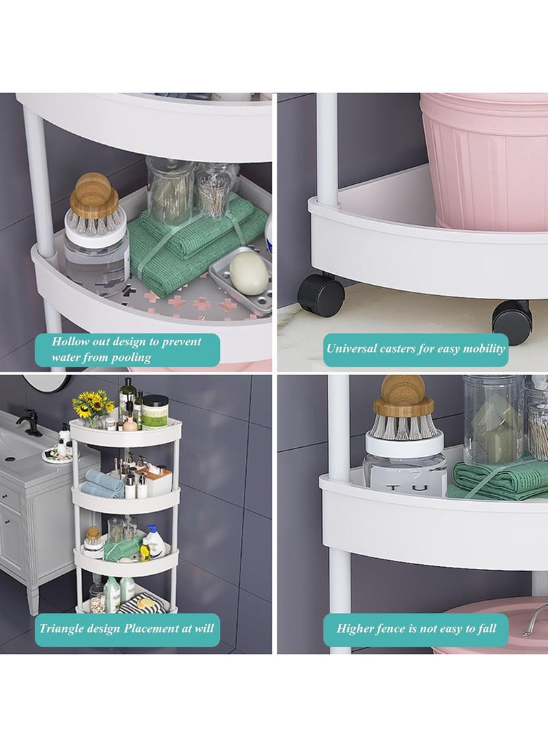 انسجام عربة رفوف زاوية للحمام مكونة من 3طبقات مزودة بعجلات، ورف منظم لرفوف الاستحمام البلاستيكية، وعربة أدوات مثلثة مجوفة للمطبخ والحمام وغرفة الغسيل - Image 3