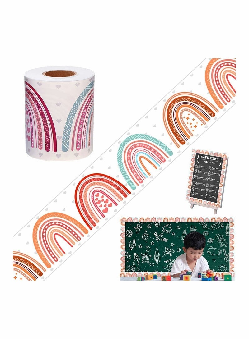 Y&D Boho Rainbow Bulletin Board Borders Stickers, Border Strips With Polka Dots and Hearts - Image 1