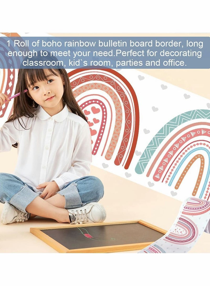 Y&D Boho Rainbow Bulletin Board Borders Stickers, Border Strips With Polka Dots and Hearts - Image 5