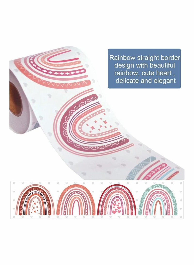 Y&D Boho Rainbow Bulletin Board Borders Stickers, Border Strips With Polka Dots and Hearts - Image 2