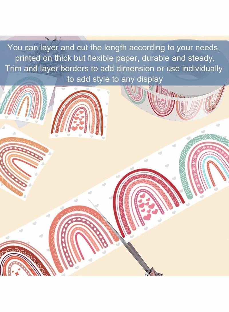Y&D Boho Rainbow Bulletin Board Borders Stickers, Border Strips With Polka Dots and Hearts - Image 4
