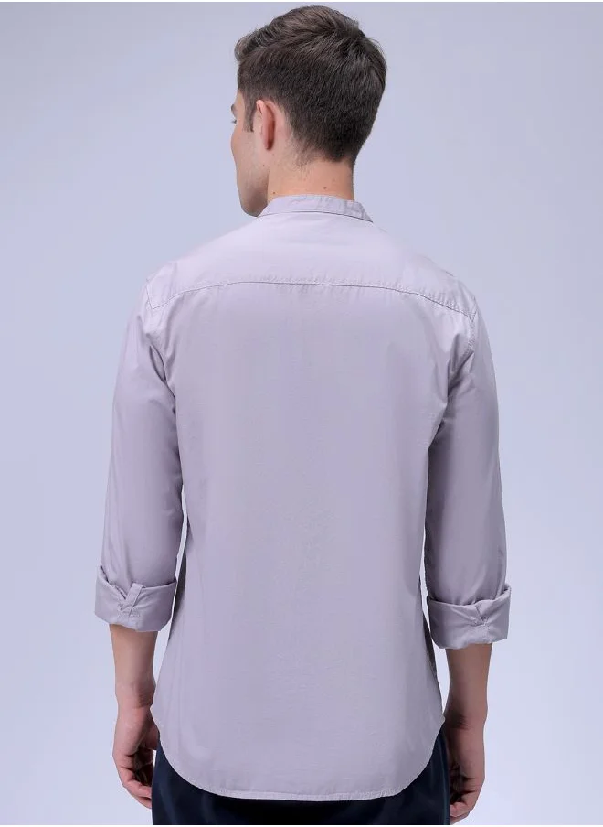شركة المرآب الهندية Men Regular Fit Solid Full Sleeves Mandarin Collar Casual Shirt