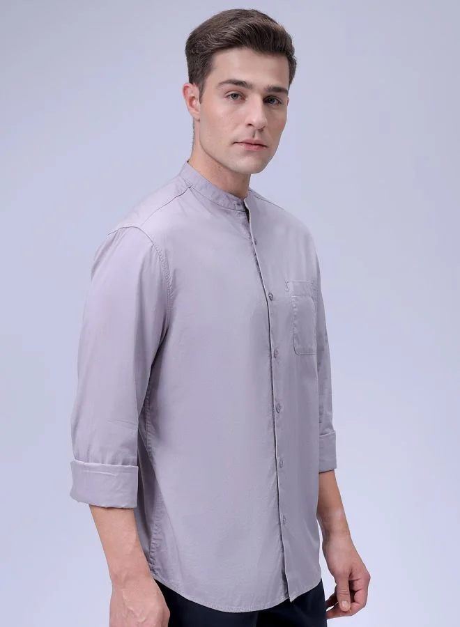 The Indian Garage Co Men Regular Fit Solid Full Sleeves Mandarin Collar Casual Shirt