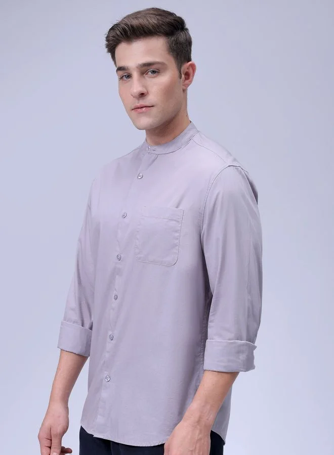 The Indian Garage Co Men Regular Fit Solid Full Sleeves Mandarin Collar Casual Shirt