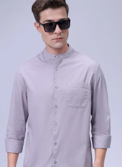 شركة المرآب الهندية Men Regular Fit Solid Full Sleeves Mandarin Collar Casual Shirt