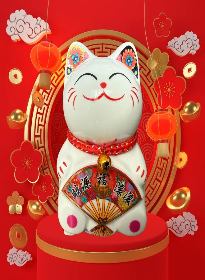 ذاي كوليكتبلز حصالة نقود صغيرة على شكل قطة محظوظة - حصالة خزفية مانيكي نيكو من فنغ شوي للحظ السعيد والازدهار، زينة فنغ شوي للمال والحظ والقطط، ديكورات هدايا للمنزل والمكتب والمتجر - ارتفاع 4.75 بوصة (مروحة 1) - Image 2