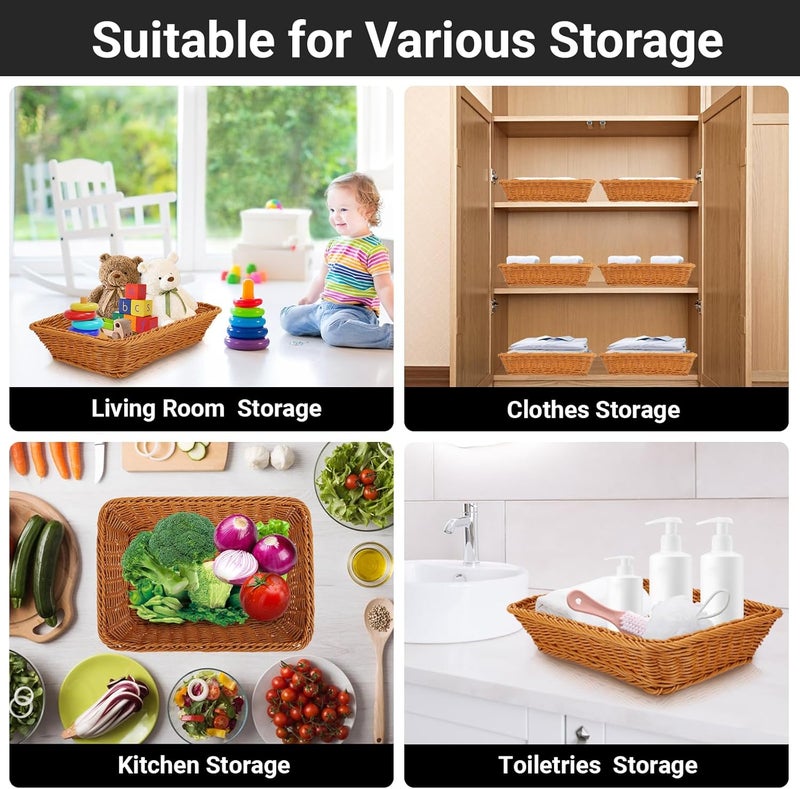 EUSOAR Poly Wicker Bread Basket, 3 Pack Natural Brown Woven Decorative Bread Basket, Loaf Bread Vegetables Fruit Snack Food Serving Storage Display Decor Baskets for Restaurant Bakery Family Party - Image 5