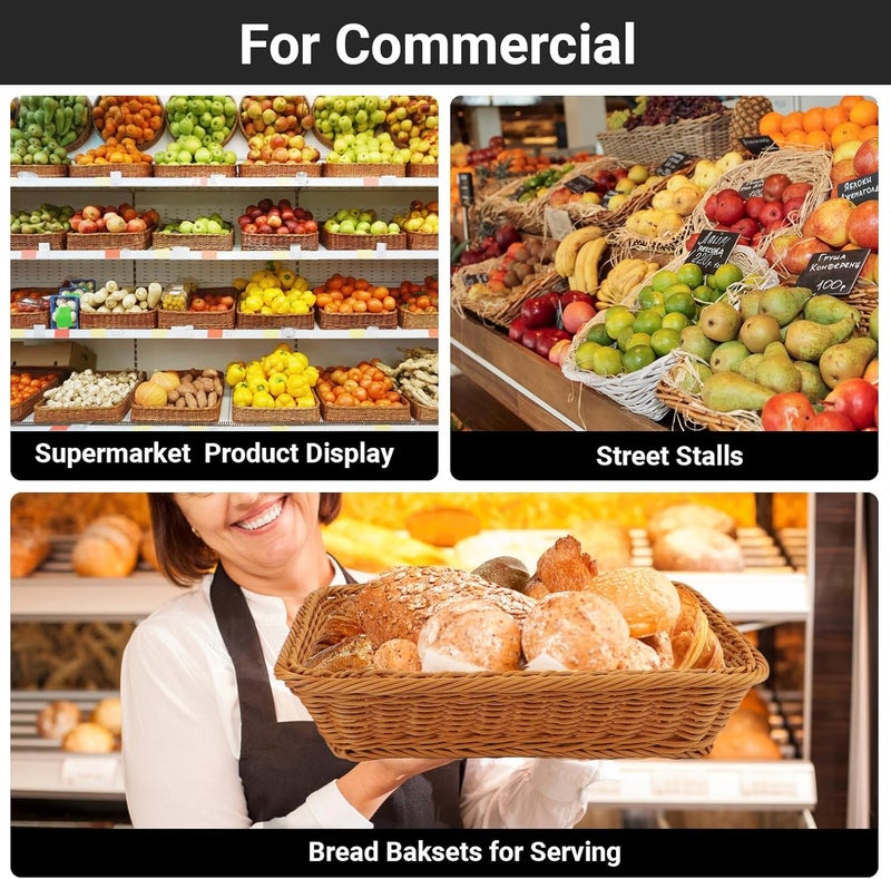 EUSOAR Poly Wicker Bread Basket, 3 Pack Natural Brown Woven Decorative Bread Basket, Loaf Bread Vegetables Fruit Snack Food Serving Storage Display Decor Baskets for Restaurant Bakery Family Party - Image 4