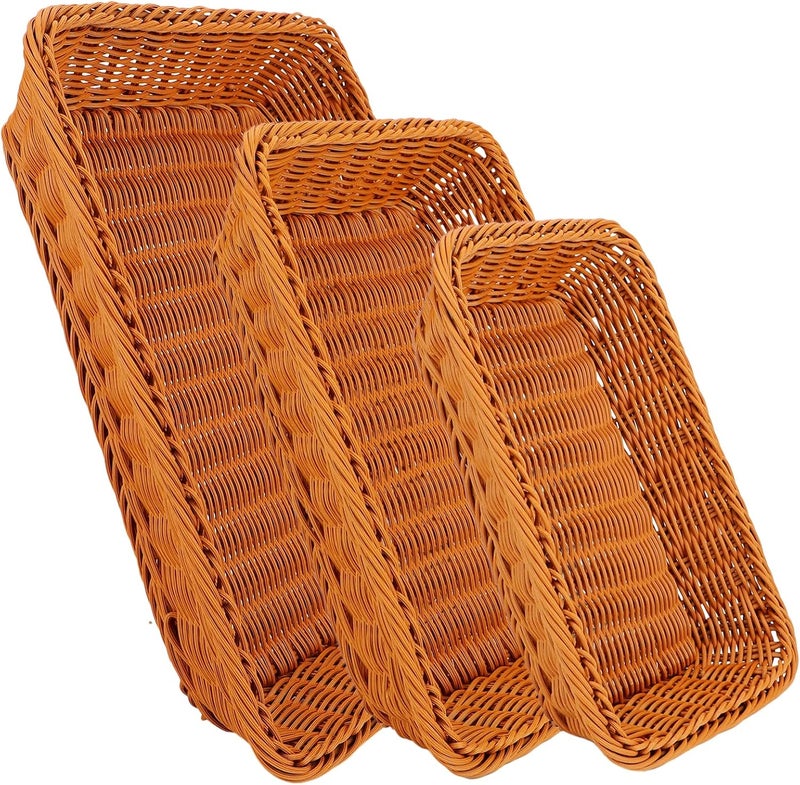 EUSOAR Poly Wicker Bread Basket, 3 Pack Natural Brown Woven Decorative Bread Basket, Loaf Bread Vegetables Fruit Snack Food Serving Storage Display Decor Baskets for Restaurant Bakery Family Party - Image 1