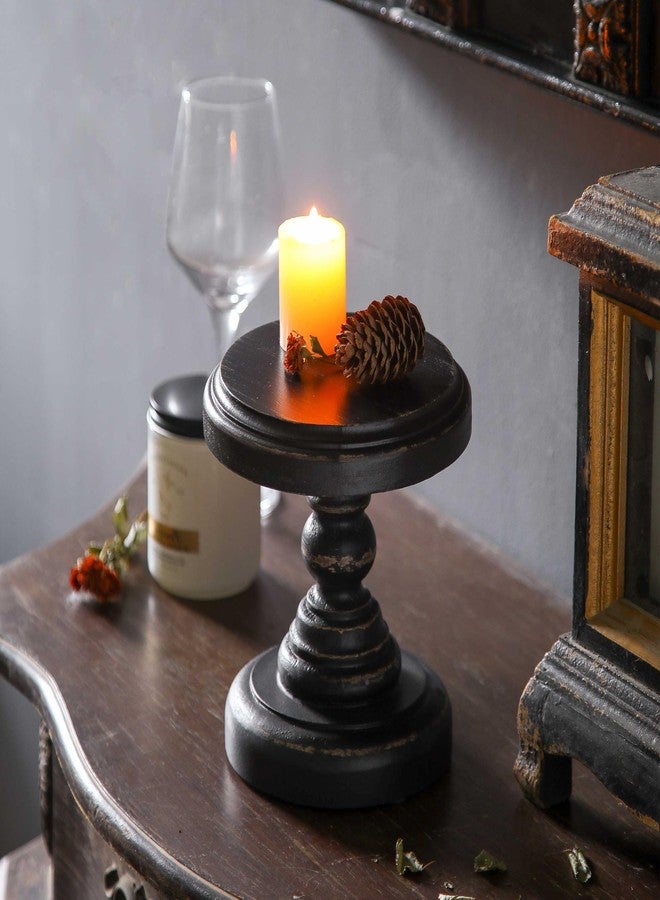 SOFE Black Wood Display Riser, Rustic Small Pedestal Stand/Planter Stands, Tray Holder for Decor, Unique Wooden Base 7 Inches Tall for Mini Items, Candle, Figurine - Image 4