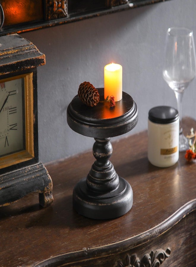 SOFE Black Wood Display Riser, Rustic Small Pedestal Stand/Planter Stands, Tray Holder for Decor, Unique Wooden Base 7 Inches Tall for Mini Items, Candle, Figurine - Image 3