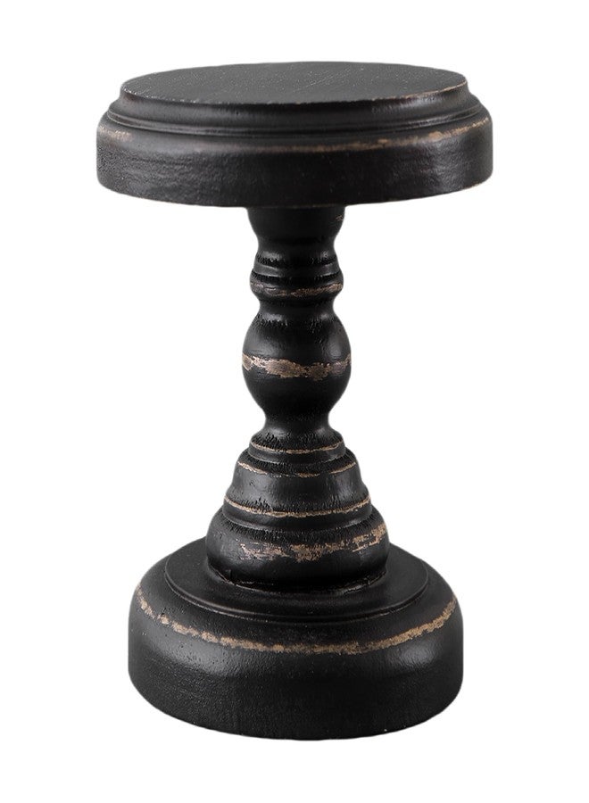 SOFE Black Wood Display Riser, Rustic Small Pedestal Stand/Planter Stands, Tray Holder for Decor, Unique Wooden Base 7 Inches Tall for Mini Items, Candle, Figurine - Image 2