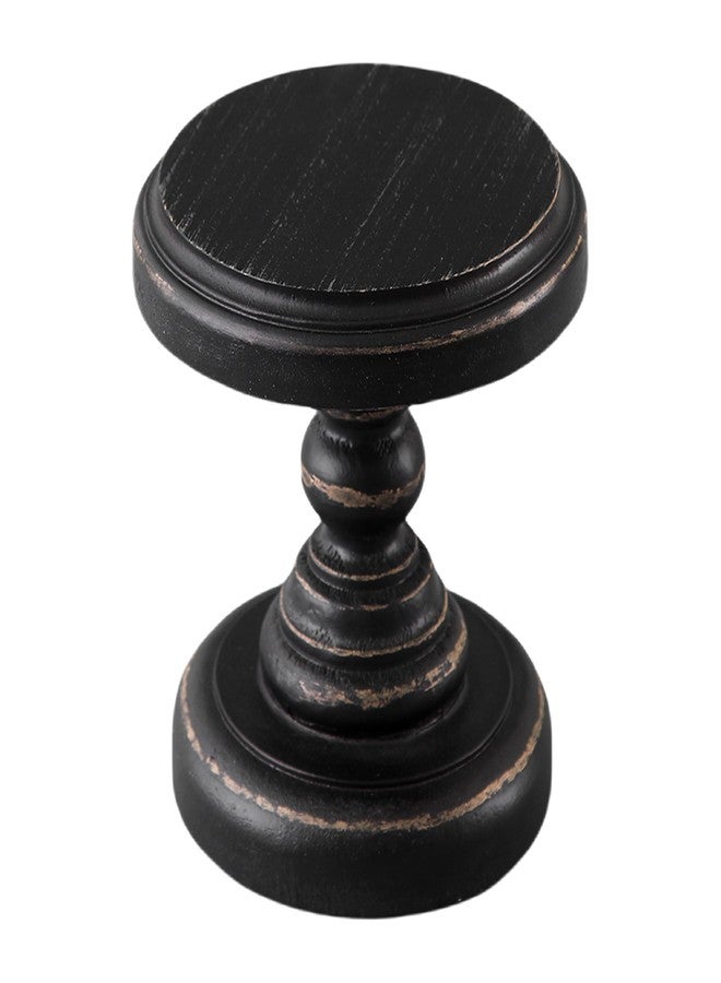 SOFE Black Wood Display Riser, Rustic Small Pedestal Stand/Planter Stands, Tray Holder for Decor, Unique Wooden Base 7 Inches Tall for Mini Items, Candle, Figurine - Image 1