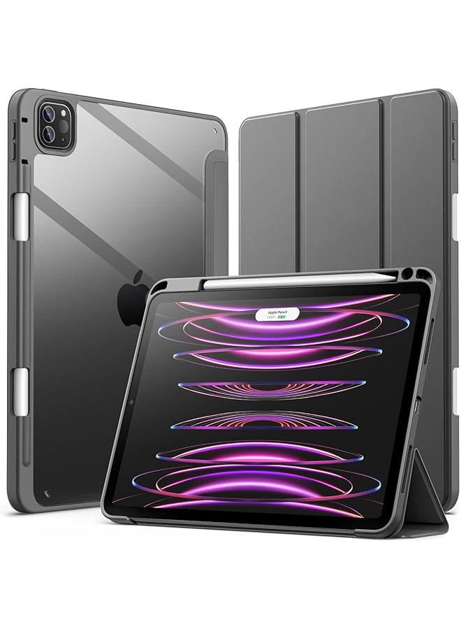 جي تيك حافظة لجهاز ايباد برو 11 انش 2022 2021 2020 2018 مع حامل قلم شفاف وظهر شفاف وحامل رفيع وغطاء لوحي مقاوم للصدمات مع خاصية الاستيقاظ التلقائي والنوم باللون الرمادي الفضائي - Image 1