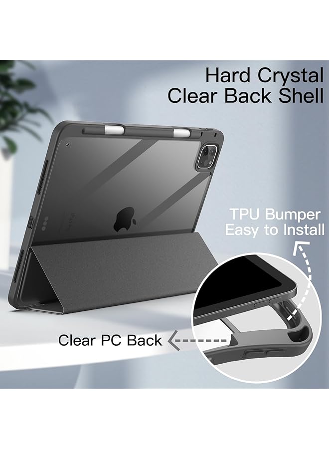 جي تيك حافظة لجهاز ايباد برو 11 انش 2022 2021 2020 2018 مع حامل قلم شفاف وظهر شفاف وحامل رفيع وغطاء لوحي مقاوم للصدمات مع خاصية الاستيقاظ التلقائي والنوم باللون الرمادي الفضائي - Image 3