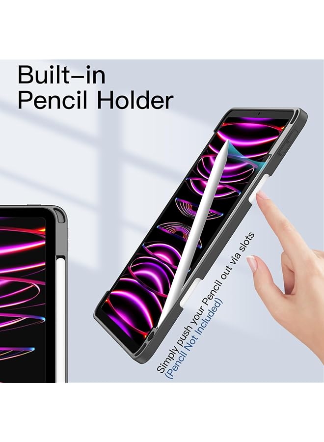 جي تيك حافظة لجهاز ايباد برو 11 انش 2022 2021 2020 2018 مع حامل قلم شفاف وظهر شفاف وحامل رفيع وغطاء لوحي مقاوم للصدمات مع خاصية الاستيقاظ التلقائي والنوم باللون الرمادي الفضائي - Image 5