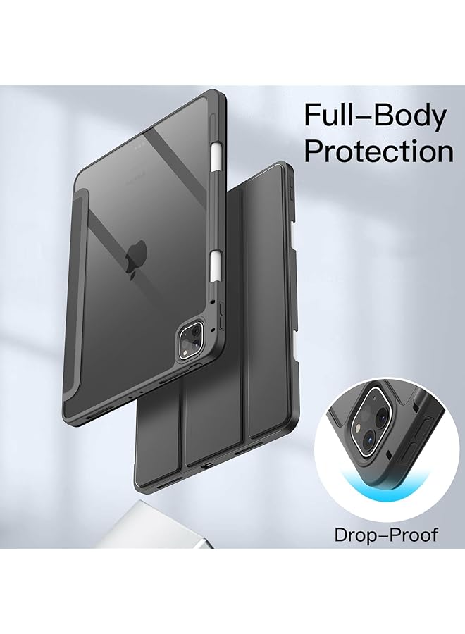 جي تيك حافظة لجهاز ايباد برو 11 انش 2022 2021 2020 2018 مع حامل قلم شفاف وظهر شفاف وحامل رفيع وغطاء لوحي مقاوم للصدمات مع خاصية الاستيقاظ التلقائي والنوم باللون الرمادي الفضائي - Image 4