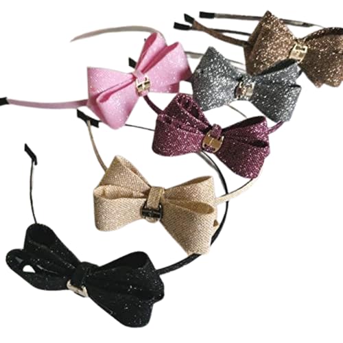 FAVELA Hair Accessories, Glittered Double Knot Bows Attached to a Steel Hairband Headband for Baby Girl/Girls/Women. Pack of 6 piece. Color-MULTICOLOR - Image 1