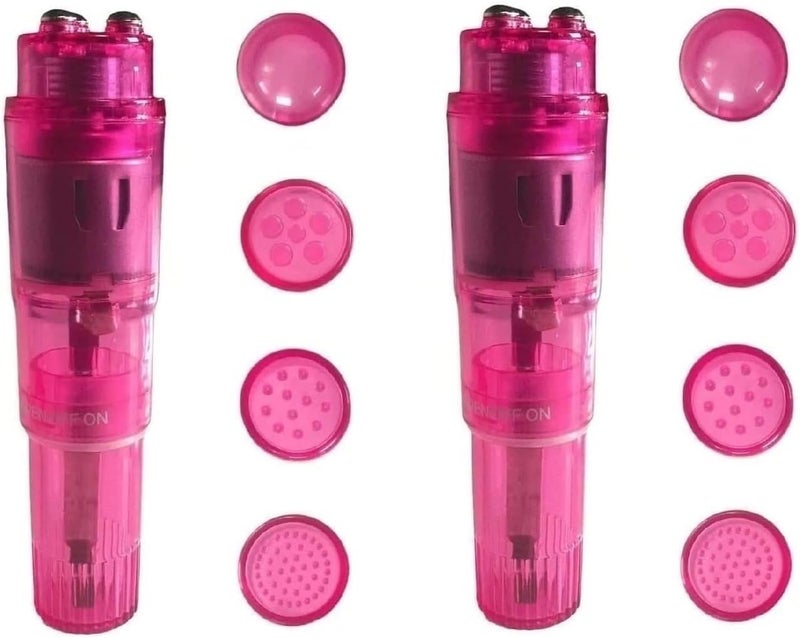 Finever Mini Massager Handheld Pen with 4 Heads for Face Neck HeadBack 2Pack Pink - Image 1