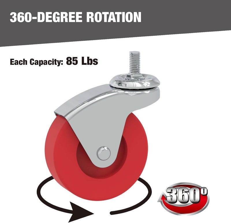 BIG RED 2 Pack 2.5" Swivel Caster Wheel for Creeper Service Utility Cart Stool Post Mount, TR6551 - Image 3