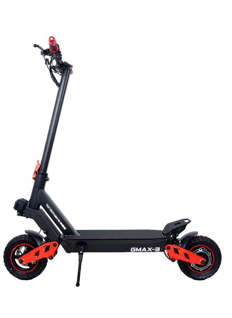 ROHAN WINGS - RW G max 3 | 48v18ah battery | 50 km range with front /rear shock and also with big dashboard Electric Scooter | Big Digital Display, 10" Off-Road Tires, Foldable E Scooter, Includes Free Helmet, Toolkit, Safety Belt, lock, pump & Mobile Holder - Image 1
