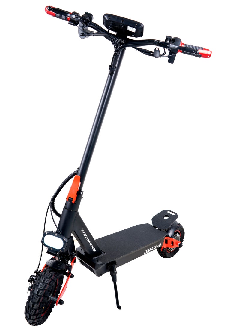 ROHAN WINGS - RW G max 3 | 48v18ah battery | 50 km range with front /rear shock and also with big dashboard Electric Scooter | Big Digital Display, 10" Off-Road Tires, Foldable E Scooter, Includes Free Helmet, Toolkit, Safety Belt, lock, pump & Mobile Holder - Image 1
