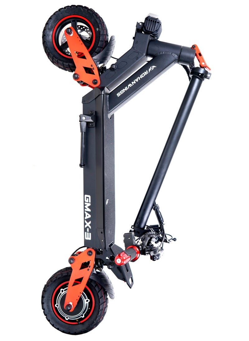 ROHAN WINGS - RW G max 3 | 48v18ah battery | 50 km range with front /rear shock and also with big dashboard Electric Scooter | Big Digital Display, 10" Off-Road Tires, Foldable E Scooter, Includes Free Helmet, Toolkit, Safety Belt, lock, pump & Mobile Holder - Image 1