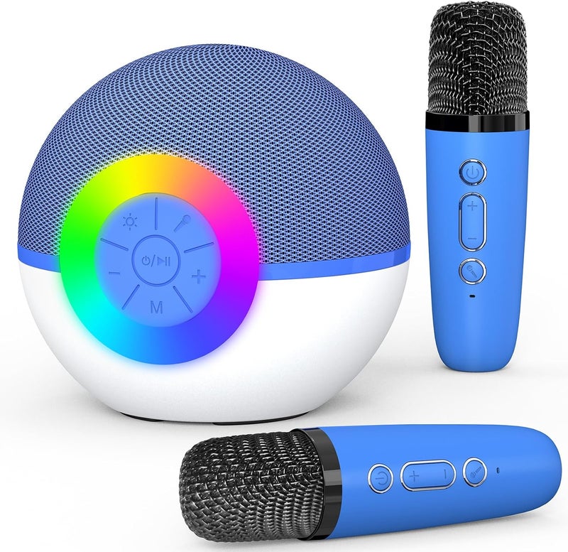 Mgaolo Mini Karaoke Machine for Kids Adults,Portable Bluetooth Speaker with Wireless Microphones,Gift Toys with MP3 Player for Boys Girls 3-12 Year Old Birthday Family Home Party Present (Blue) - Image 1