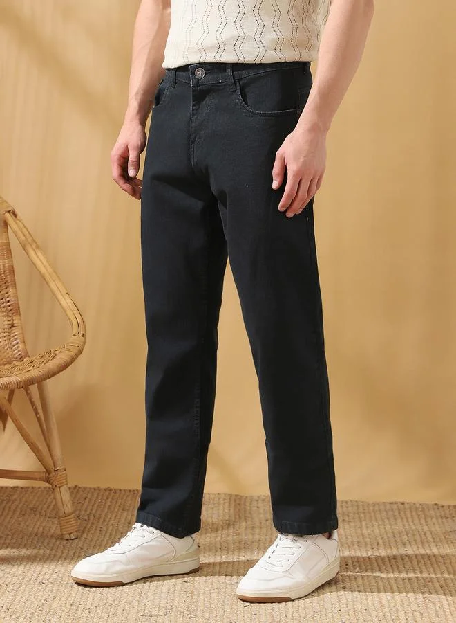 Dennis Lingo Men's Indigo 100% Cotton Solid Pattern Full Length Relaxed Jeans