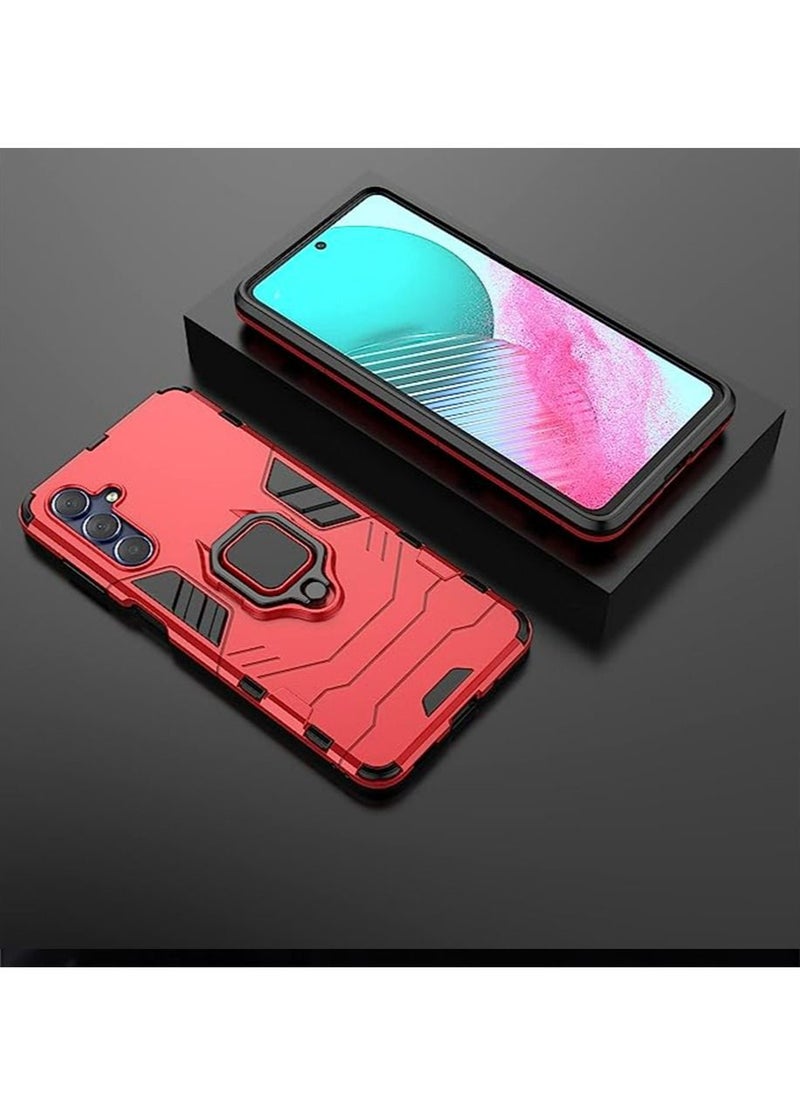 TEAM LUXURY - Samsung Galaxy M54 5G Case Cover with Glass Screen Protector [2 PACK] Heavy Duty Dual Layer Military Grade Shockproof Protective Cover with Magnetic Ring Kickstand - Red - Image 1