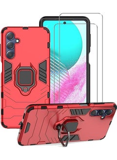 Samsung Galaxy M54 5G Case Cover with Glass Screen Protector [2 PACK] Heavy Duty Dual Layer Military Grade Shockproof Protective Cover with Magnetic Ring Kickstand - Red