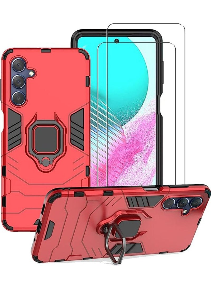 TEAM LUXURY - Samsung Galaxy M54 5G Case Cover with Glass Screen Protector [2 PACK] Heavy Duty Dual Layer Military Grade Shockproof Protective Cover with Magnetic Ring Kickstand - Red - Image 1