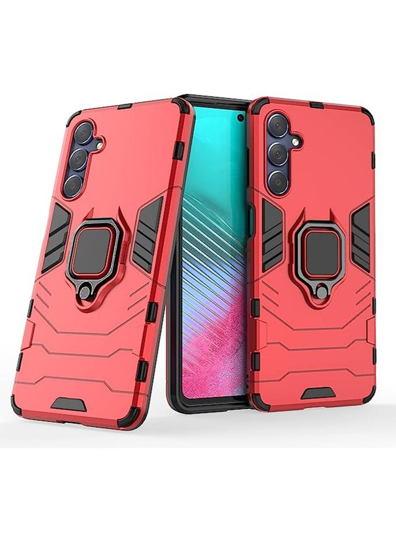 TEAM LUXURY - Samsung Galaxy M54 5G Case Cover with Glass Screen Protector [2 PACK] Heavy Duty Dual Layer Military Grade Shockproof Protective Cover with Magnetic Ring Kickstand - Red - Image 1
