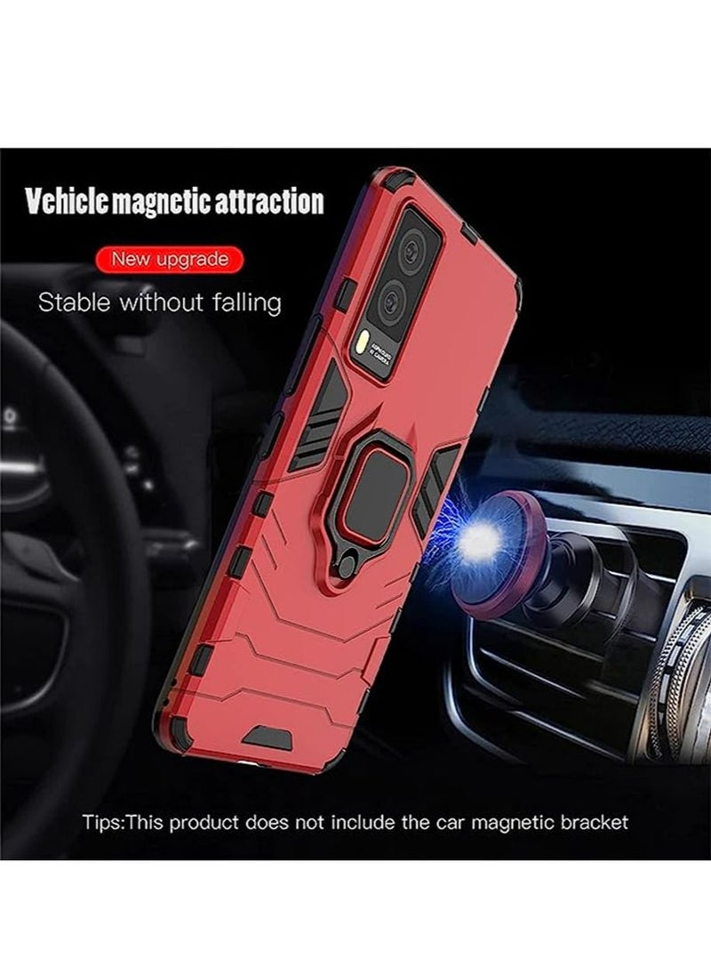 TEAM LUXURY - Samsung Galaxy M54 5G Case Cover with Glass Screen Protector [2 PACK] Heavy Duty Dual Layer Military Grade Shockproof Protective Cover with Magnetic Ring Kickstand - Red - Image 1