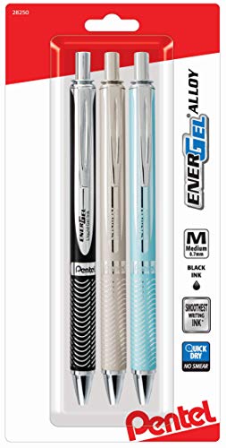 Pentel أقلام حبر جل قابلة للسحب من بنتل إنرجيل 0.7 مم - عبوة من 3 - باللون الأسود والفضي ولون أكوامارين - Image 1