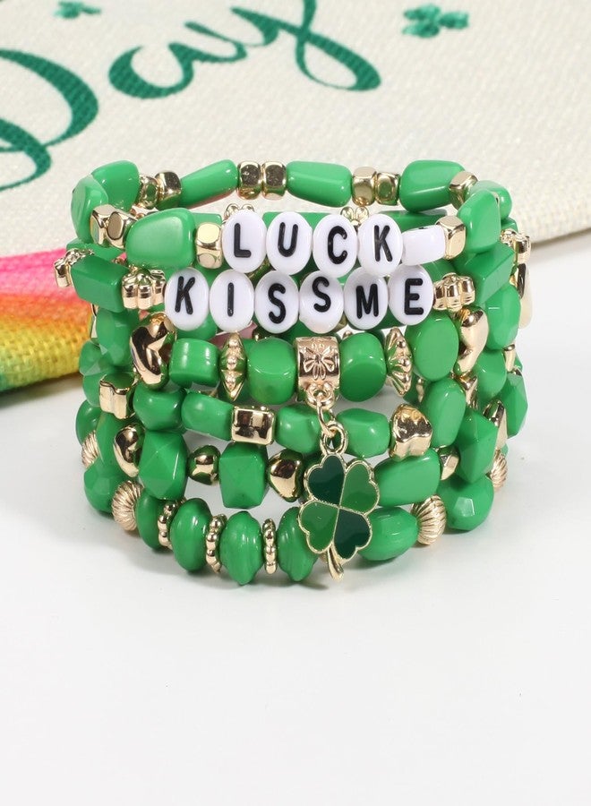 Pingyongchang St. Patrick's Day Stackable Bracelets Set Irish Green Shamrock Surfer Heishi Beaded Stretch Layering Friendship Adjustable Bangles for Women Men Holiday Festival Party Gifts-D - Image 2