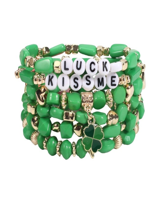 Pingyongchang St. Patrick's Day Stackable Bracelets Set Irish Green Shamrock Surfer Heishi Beaded Stretch Layering Friendship Adjustable Bangles for Women Men Holiday Festival Party Gifts-D - Image 1