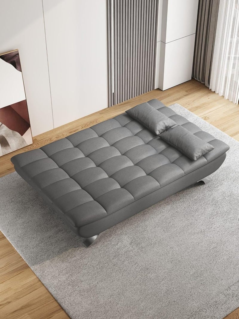 Harmony Home Premium Leather Sofa  Bed – Convertible Sleeper Couch with 2 Plush Cushions, Space-Saving Modern Design & Sturdy Metal Legs, Multi-Functional for Living Room & Guest Space - Grey - Image 3