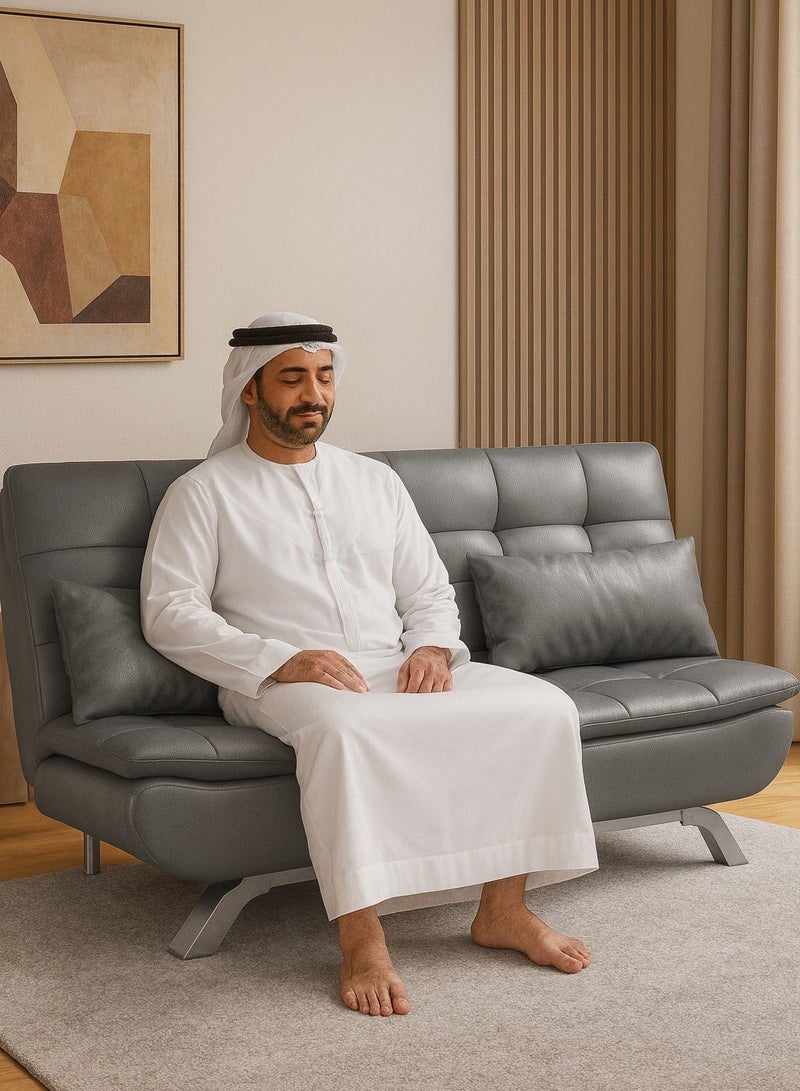 Harmony Home Premium Leather Sofa  Bed – Convertible Sleeper Couch with 2 Plush Cushions, Space-Saving Modern Design & Sturdy Metal Legs, Multi-Functional for Living Room & Guest Space - Grey - Image 2