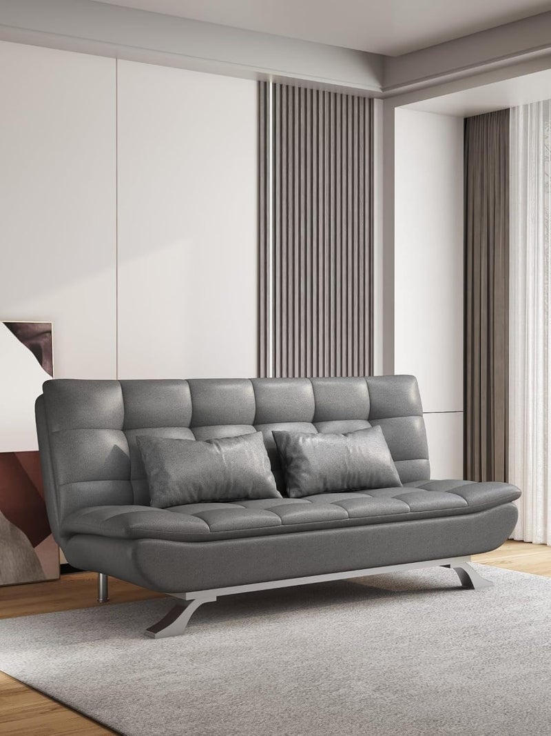 Harmony Home Premium Leather Sofa  Bed – Convertible Sleeper Couch with 2 Plush Cushions, Space-Saving Modern Design & Sturdy Metal Legs, Multi-Functional for Living Room & Guest Space - Grey - Image 1
