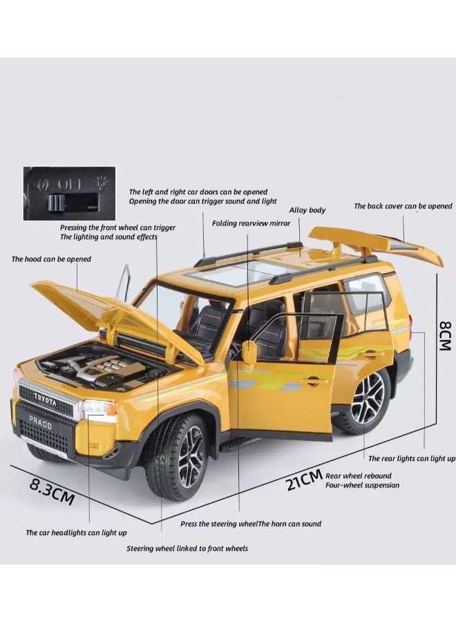 حديقة الألعاب نموذج سيارة تويوتا لاند كروزر برادو الرياضية متعددة الاستخدامات بمقياس 1:24 مصنوع من سبائك معدنية مصبوبة - صوت وإضاءة، مع خاصية السحب للخلف، هدية عيد ميلاد للأطفال وهواة الجمع - Image 3