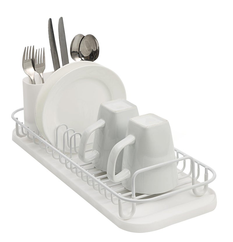 SunnyPoint 304 Stainless Steel NeverRust Compact Dish Drying Rack with Utensil Holder & Removable Drain Tray, Rustproof Small Dish Rack for Kitchen Countertop or Over Sink â€“ White - Image 1